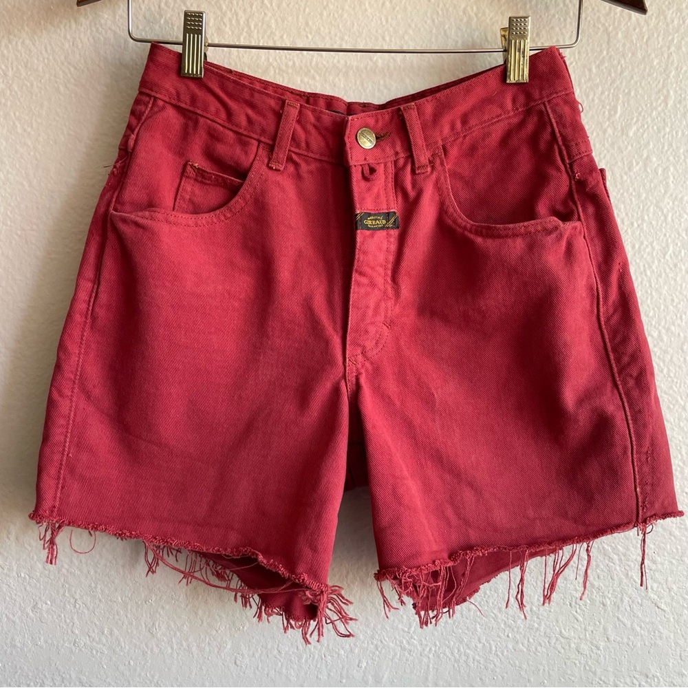 Vintage 1980s Marithe Francois Girbaud Red Frayed Hem Denim Shorts